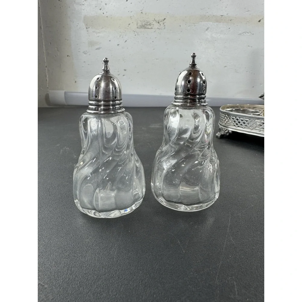 Vintage ornate silver plate condiment set Apollo‎ Studio BRS 8215 3 piece